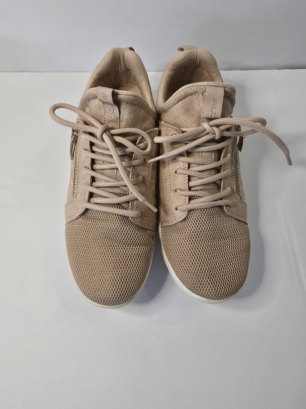 Aldo Women's Beige Lace-Up Sneakers with Side Zipper